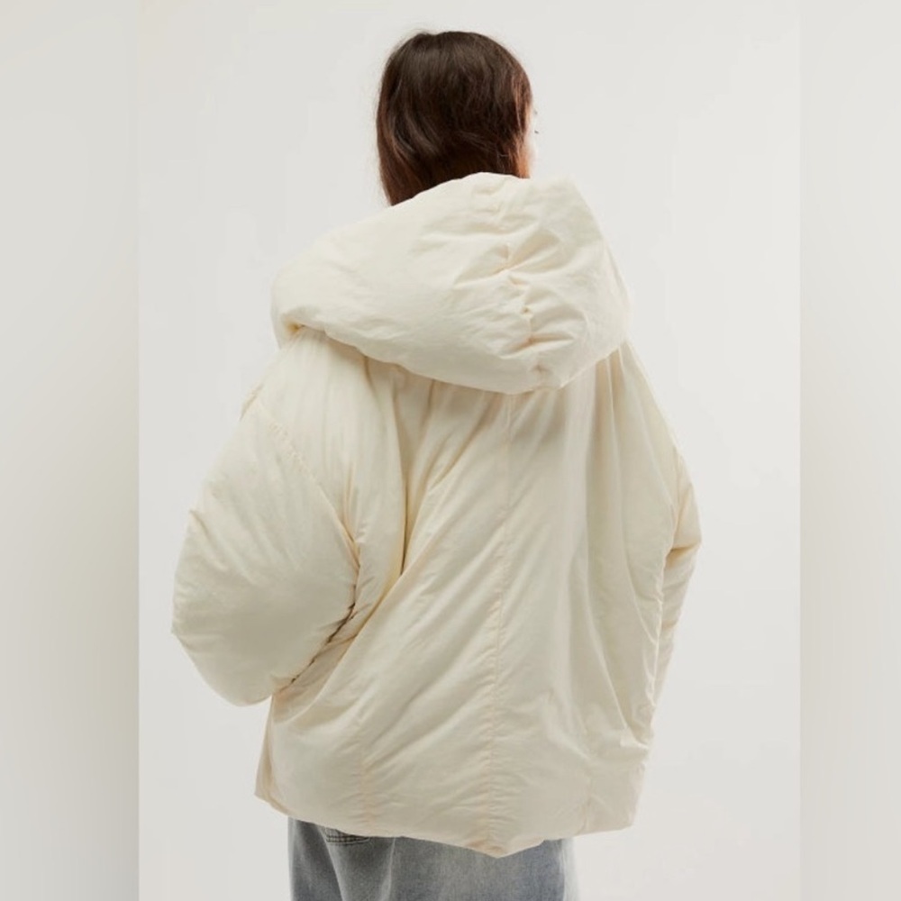 Free People Womens Winter Hooded Puffer Coat Cloud Dancer White Ivory Small - Picture 6 of 11